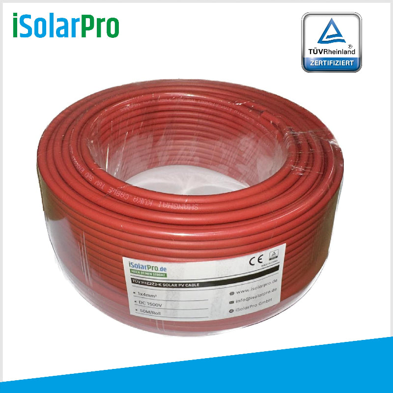 50m ISOLARPRO Solarkabel 4 mmÂČ Photovoltaik Kabel fĂŒr PV Anlagen rot