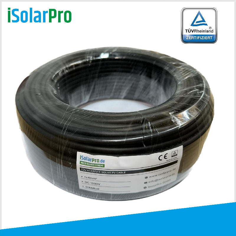 50m ISOLARPRO Solarkabel 4 mmÂČ Photovoltaik Kabel fĂŒr PV Anlagen schwarz