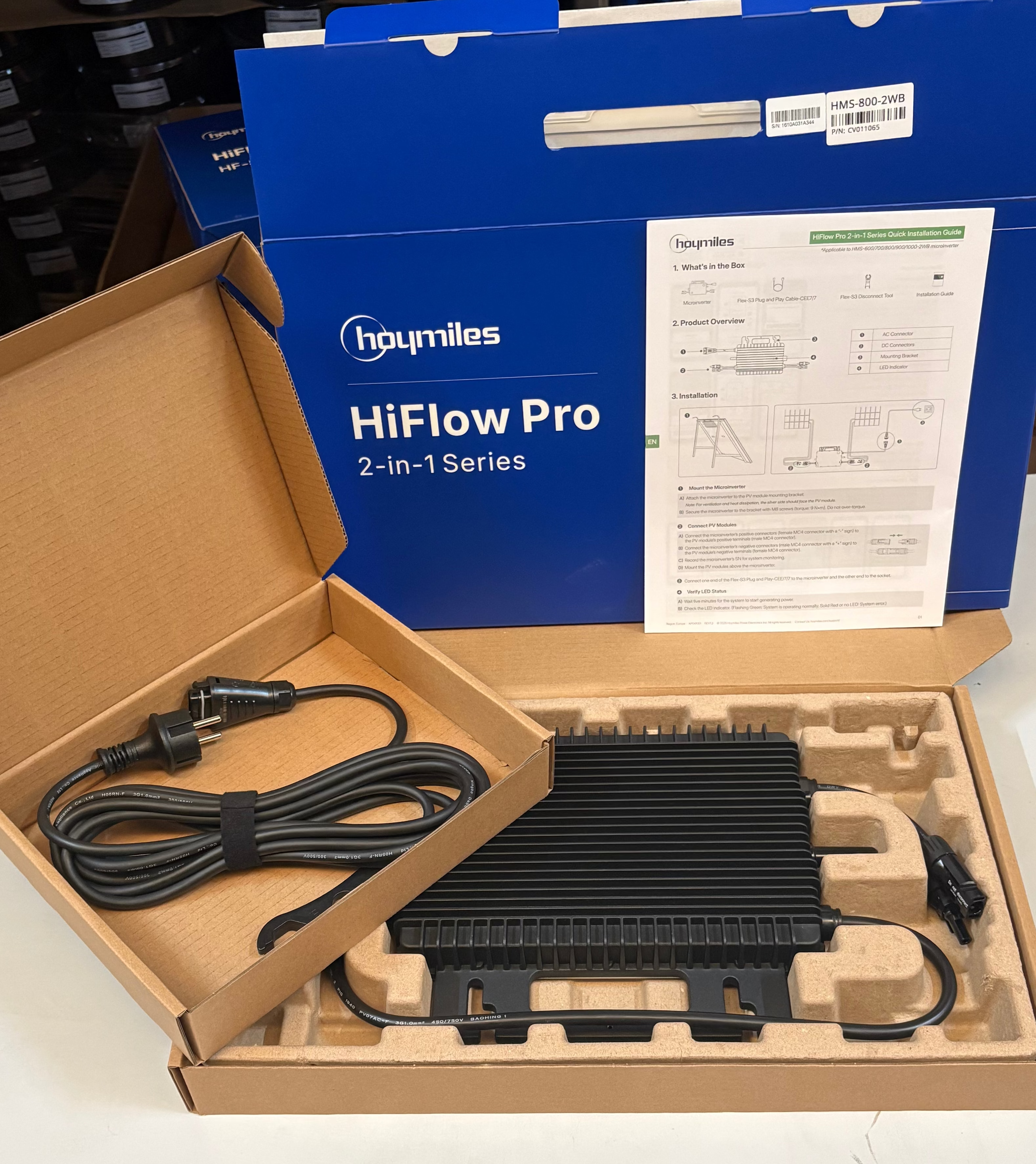 800W Hoymiles HMS-800-2WB HiFlow Pro WiFi · Mikro-Wechselrichter · 2 MPPT · WLAN & Bluetooth · IP67 · inkl. 5m Schuko Flex-S3 Kabel · Balkonkraftwerk Wechselrichter