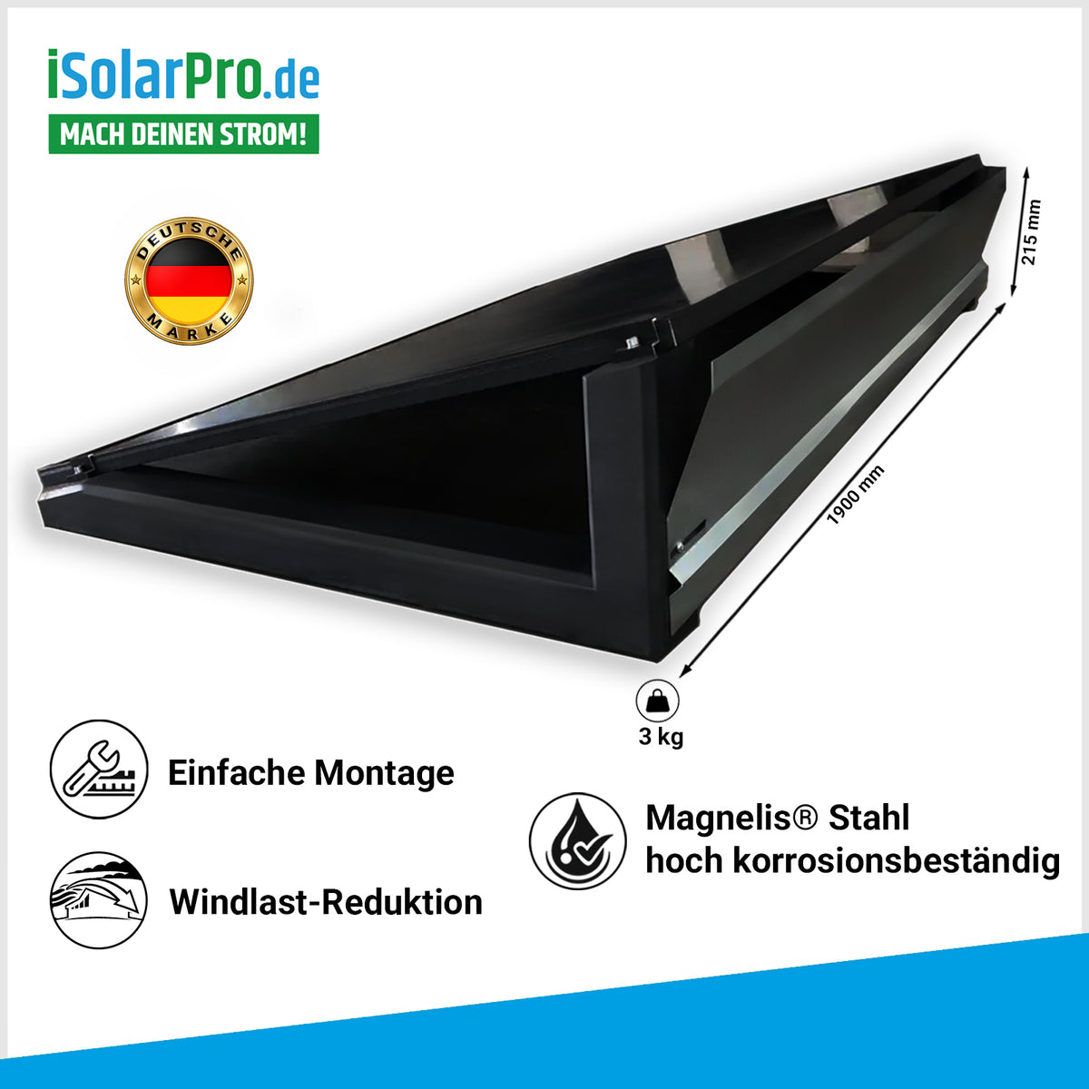 HUX-POWERÂź Windleitblech 10° â Zubehör fĂŒr PV-AufstĂ€nderung windstabil