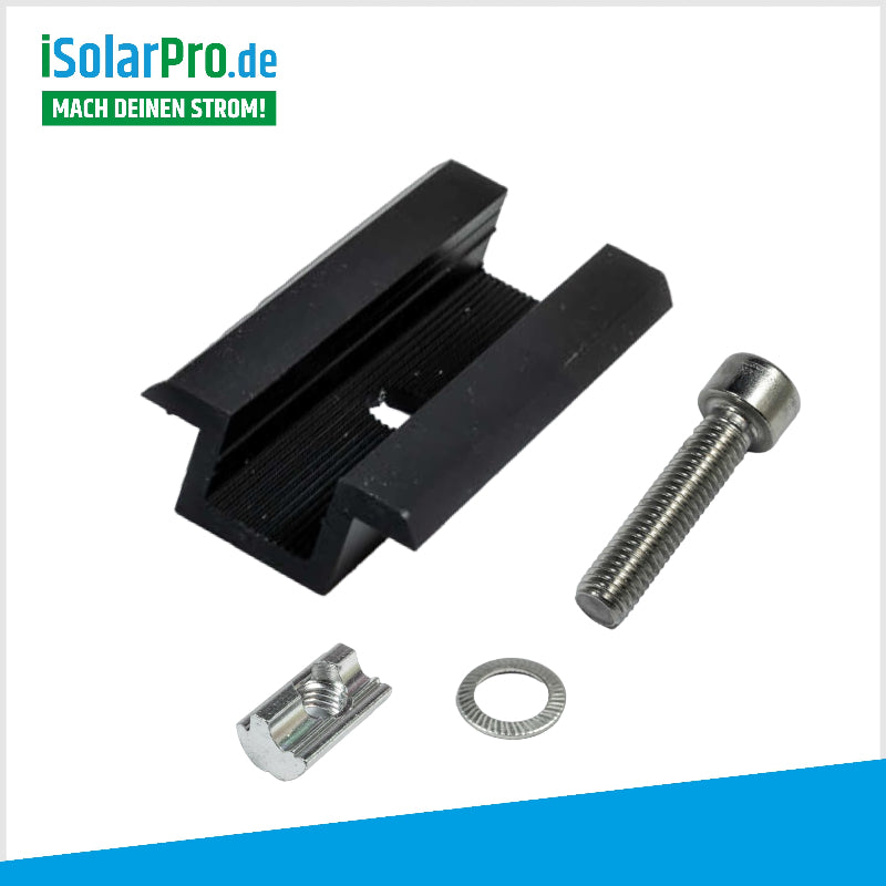30/35/mm Mittelklemmen ALU schwarz für Solarmodule, Photovoltaik PV Montage