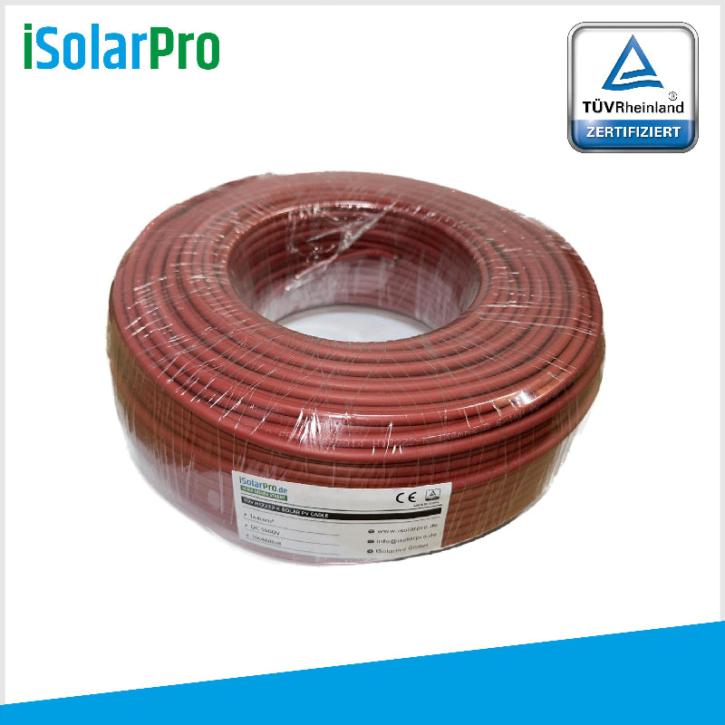 100m ISOLARPRO Solarkabel 4 mmÂČ Photovoltaik Kabel fĂŒr PV Anlagen rot