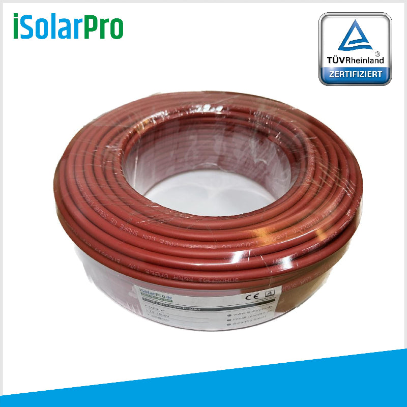 50m ISOLARPRO Solarkabel 6 mmÂČ Photovoltaik Kabel fĂŒr PV Anlagen rot