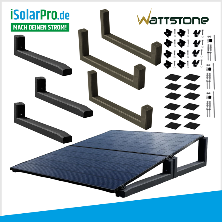 Wattstone PV-AufstĂ€nderung Komplettset fĂŒr 4 PV-Module 10°XL & 10°V2 inkl. Zubehör Reihenaufbau