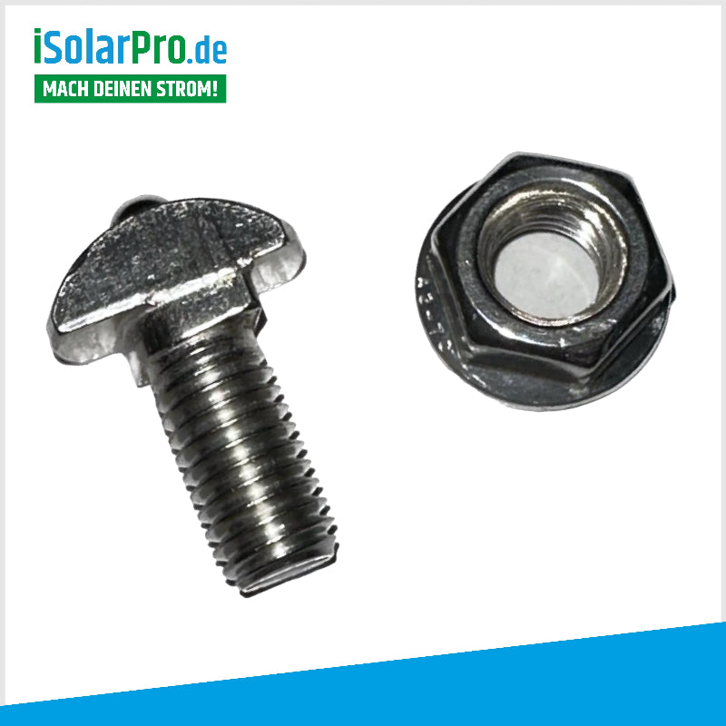 ISOLARPRO Nutenschraube A2 M8 x 18mm + M8 Sperrzahnmutter fĂŒr Mikrowechselrichter Befestigung