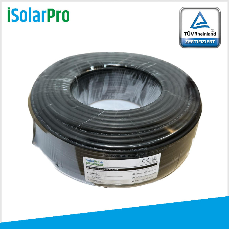 100m ISOLARPRO Solarkabel 4 mmÂČ Photovoltaik Kabel fĂŒr PV Anlagen schwarz