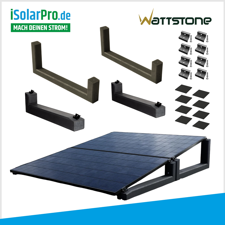 Wattstone PV-AufstĂ€nderung 10°XL & 10°V2 Komplettset fĂŒr 2 PV-Module in Segel Ausrichtung