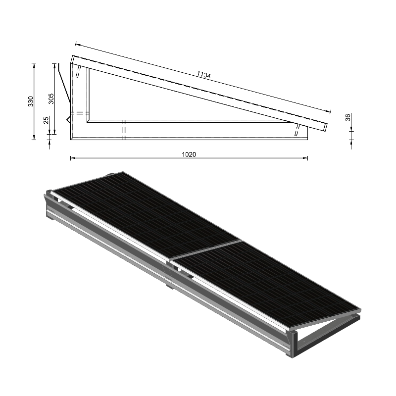 WATTSTONE 15° PV-Aufständerung für 4-PV Module im Reihenaufbau inkl. Klemmen und Bautenschutzmatten