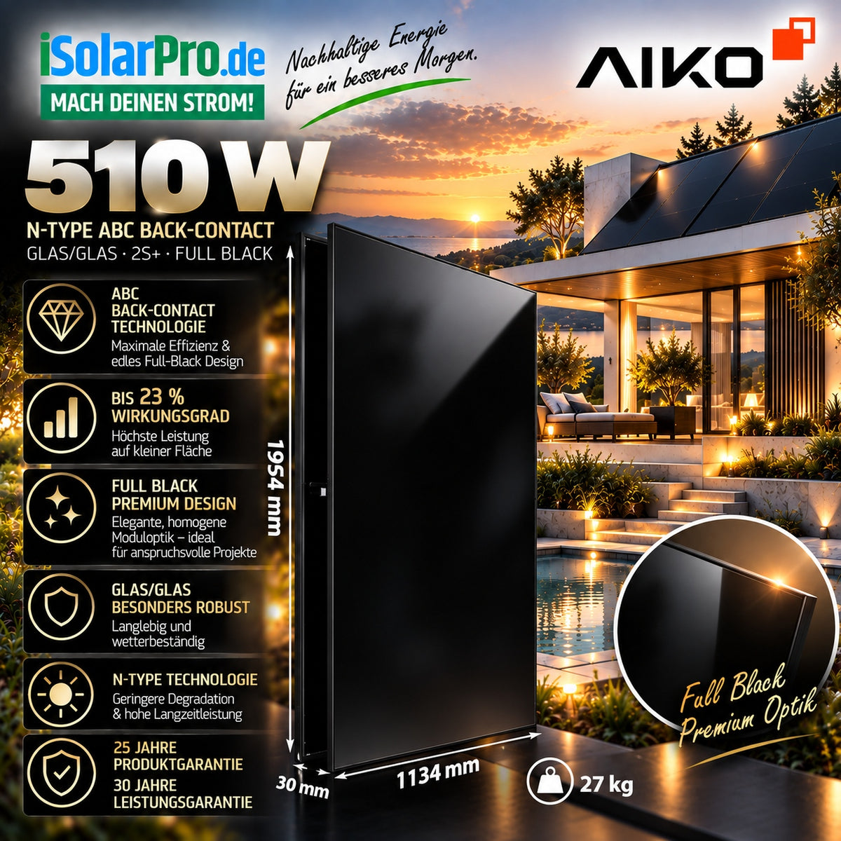 510 W AIKO Neostar 2S+ A-MAH60Db – ABC Back-Contact Solarmodul N-Type