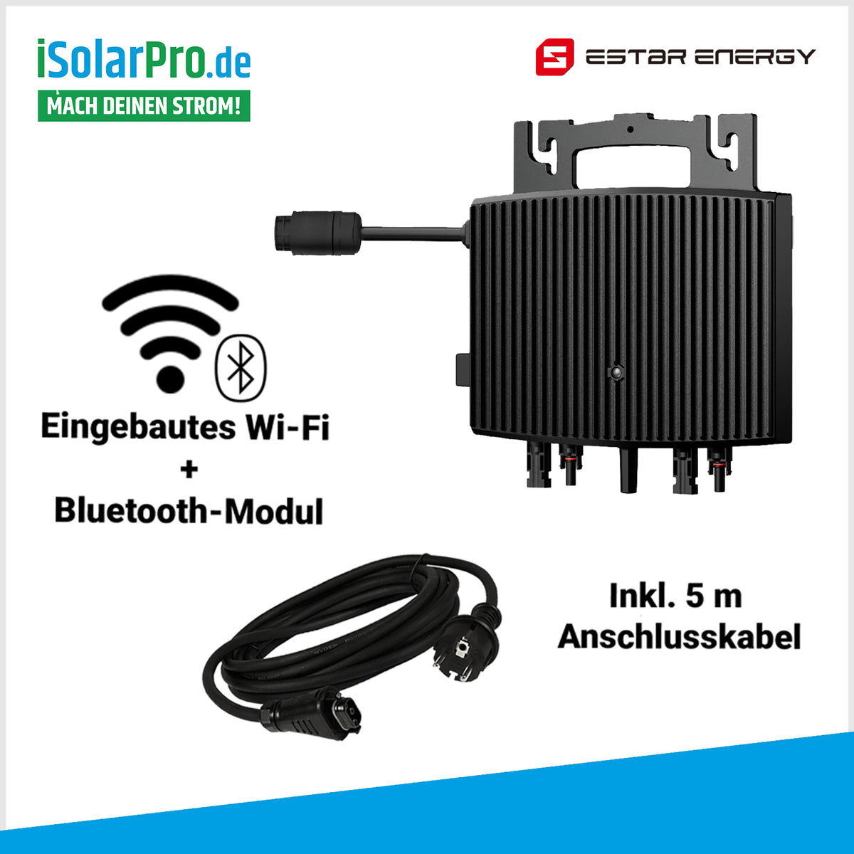 800W | 1000Wp Balkonkraftwerk-Set: 2x 500W HUXPOWER® HPTB500 Solarmodul + 1x ESTAR ENERGY ES-800-W Mikro Wechselrichter