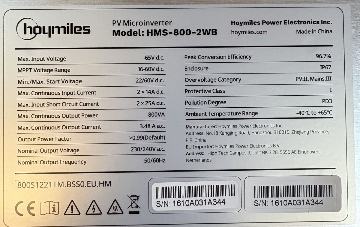800W Hoymiles HMS-800-2WB HiFlow Pro WiFi · Mikro-Wechselrichter · 2 MPPT · WLAN & Bluetooth · IP67 · inkl. 5m Schuko Flex-S3 Kabel · Balkonkraftwerk Wechselrichter
