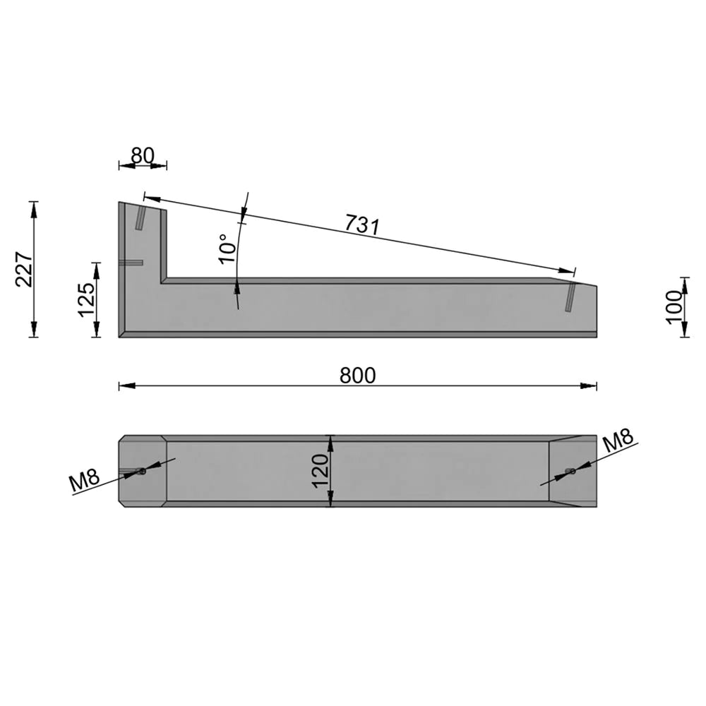 10 Grad HUX-POWER Flachdach Aufständerung aus Feinbeton Naturgrau für PV Solarmodule