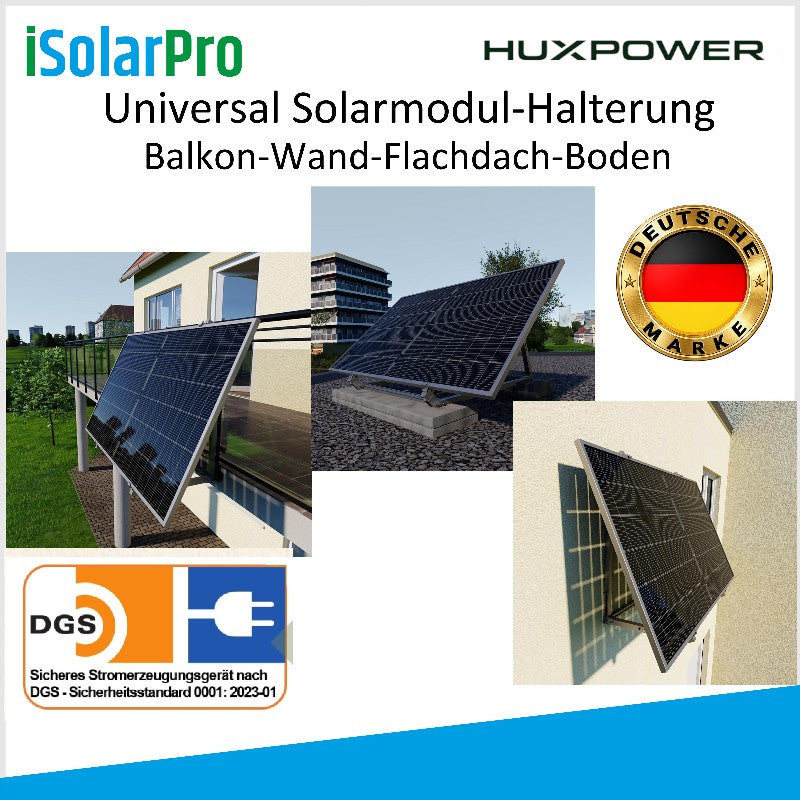 HUX-POWER® 2.0 Balkonkraftwerk universal Solarmodul-Halterung für Balkon-Wand-Flachdach