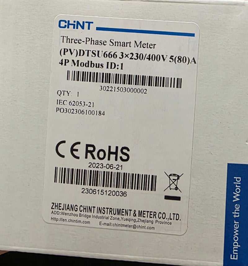 CHINT Stromzähler Smart Meter DTSU666 3-Phasig 3x230/499V 5(80)A 4P Modbus ID:1 für Deye Wechselrichter