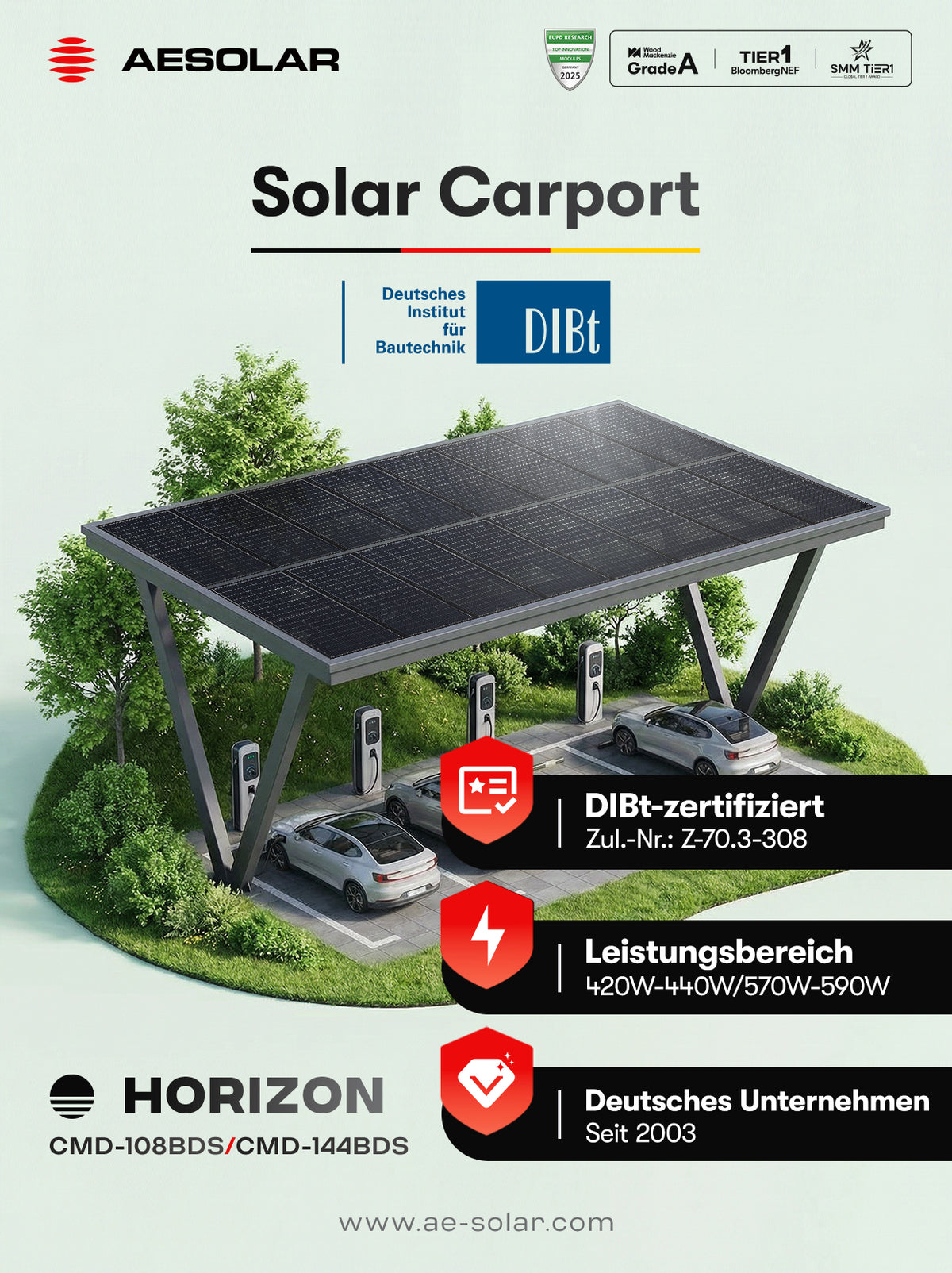 440W AESOLAR HORIZON · DIBt-ZERTIFIZIERT · Bifazial · Glas-Glas · N-Type TOPCon · 1721×1133×30 mm Solarpanel Solarmodul Photovoltaik · AE440CMD-108BDS