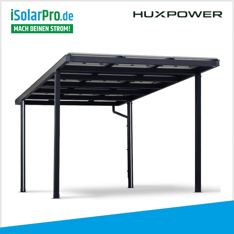 HUX-POWER Solar-Carport Single · 1 Stellplatz · 5280*3030*3390 mm ·inkl. 9x 435W SoliTek Solarmodule - Bifacial Glas-Glas TRANSPARENT