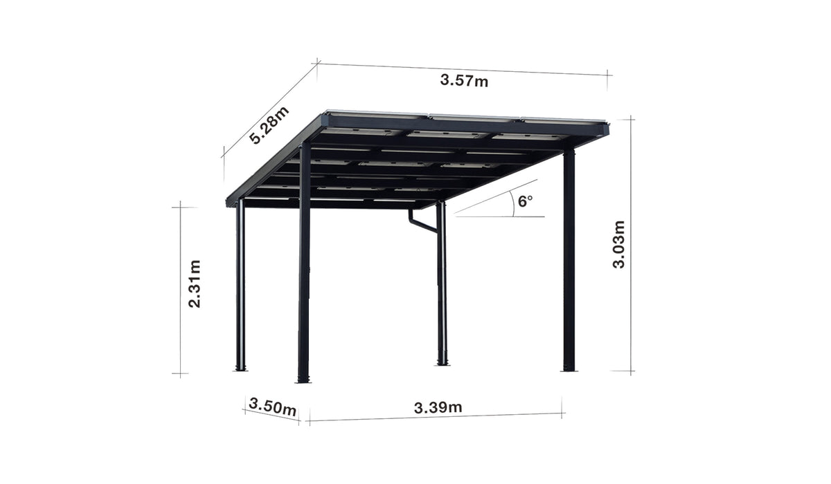 HUX-POWER Solar-Carport Single · 1 Stellplatz · 5280*3030*3390 mm · Aluminiumkonstruktion bis 9 Solarmodule