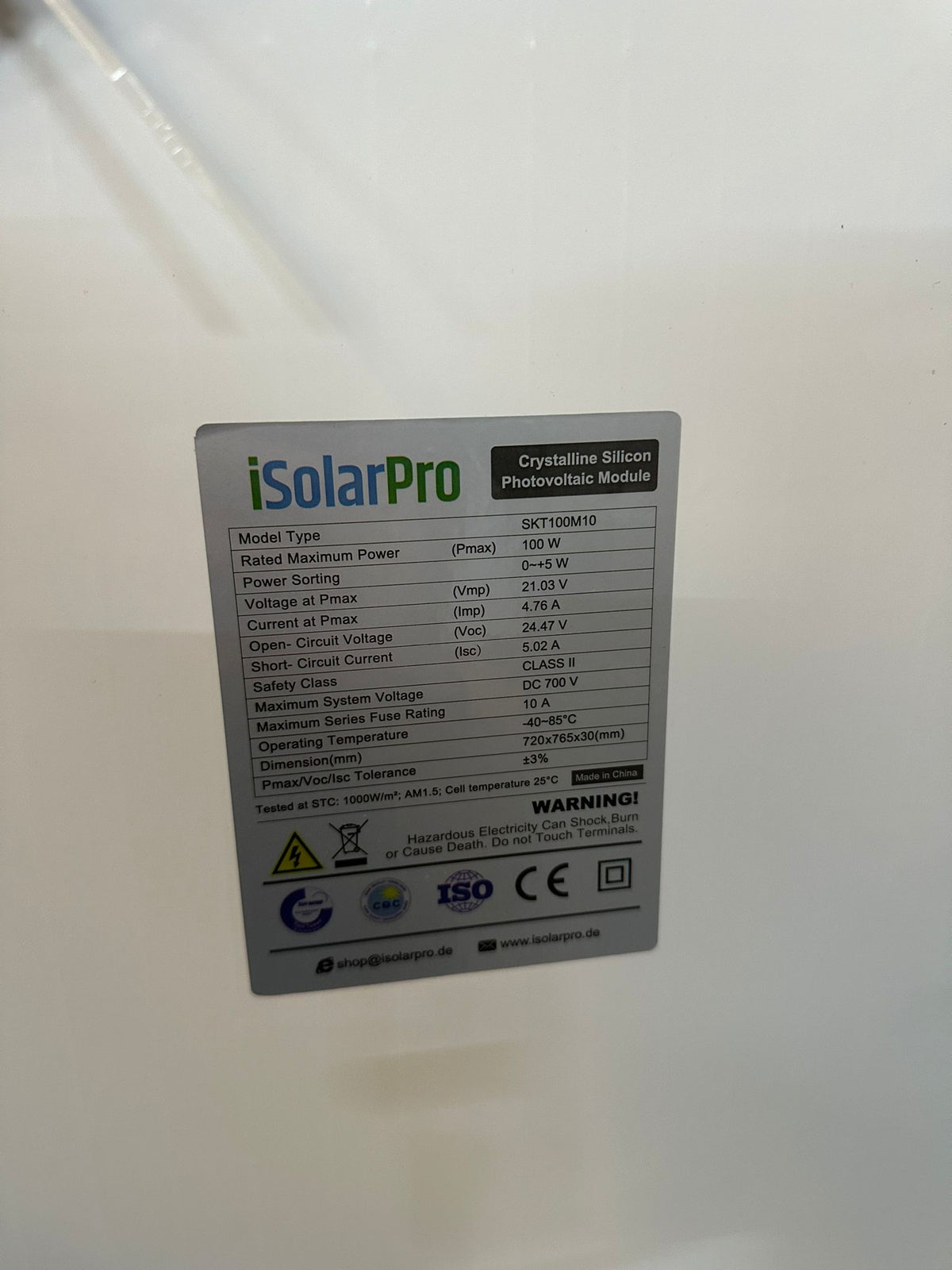 100W ISOLARPRO Monokristallin 100Watt Solarmodul Solarpanel 720x765x30mm 10A