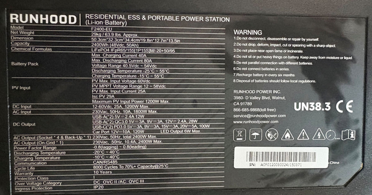 2,4 kWh RUNHOOD F2400 Balkonkraftwerk Solar-Speicher mit integriertem Mikro-Wechselrichter Batterie Portable Power Station