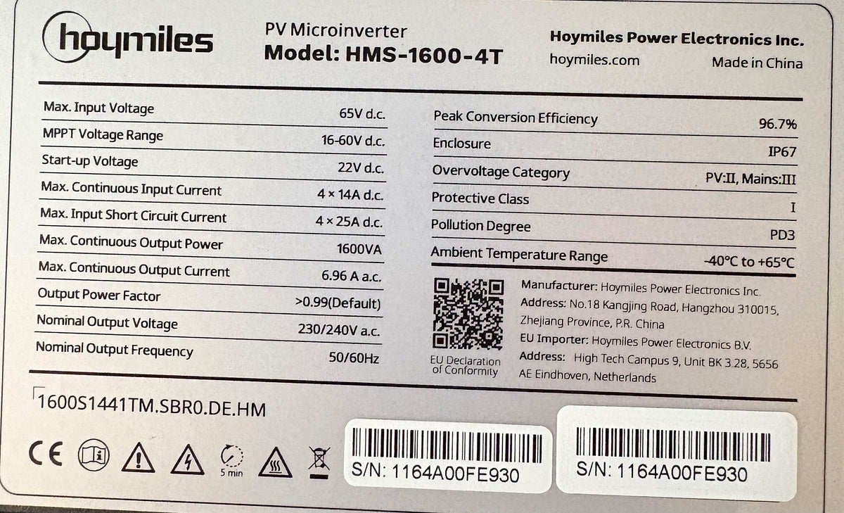1600W Hoymiles Mikro Wechselrichter HMS-1600-4T Anzahl MPPT 4 Inverter Solar Balkonkraftwerk