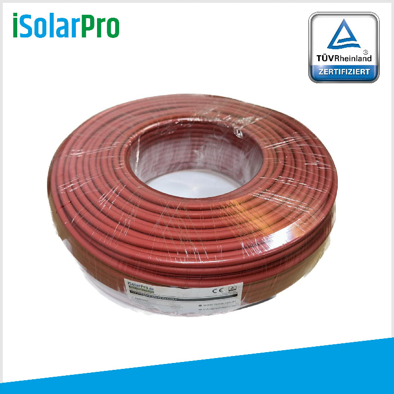 100m ISOLARPRO Solarkabel 6 mm² Photovoltaik Kabel für PV Anlagen rot