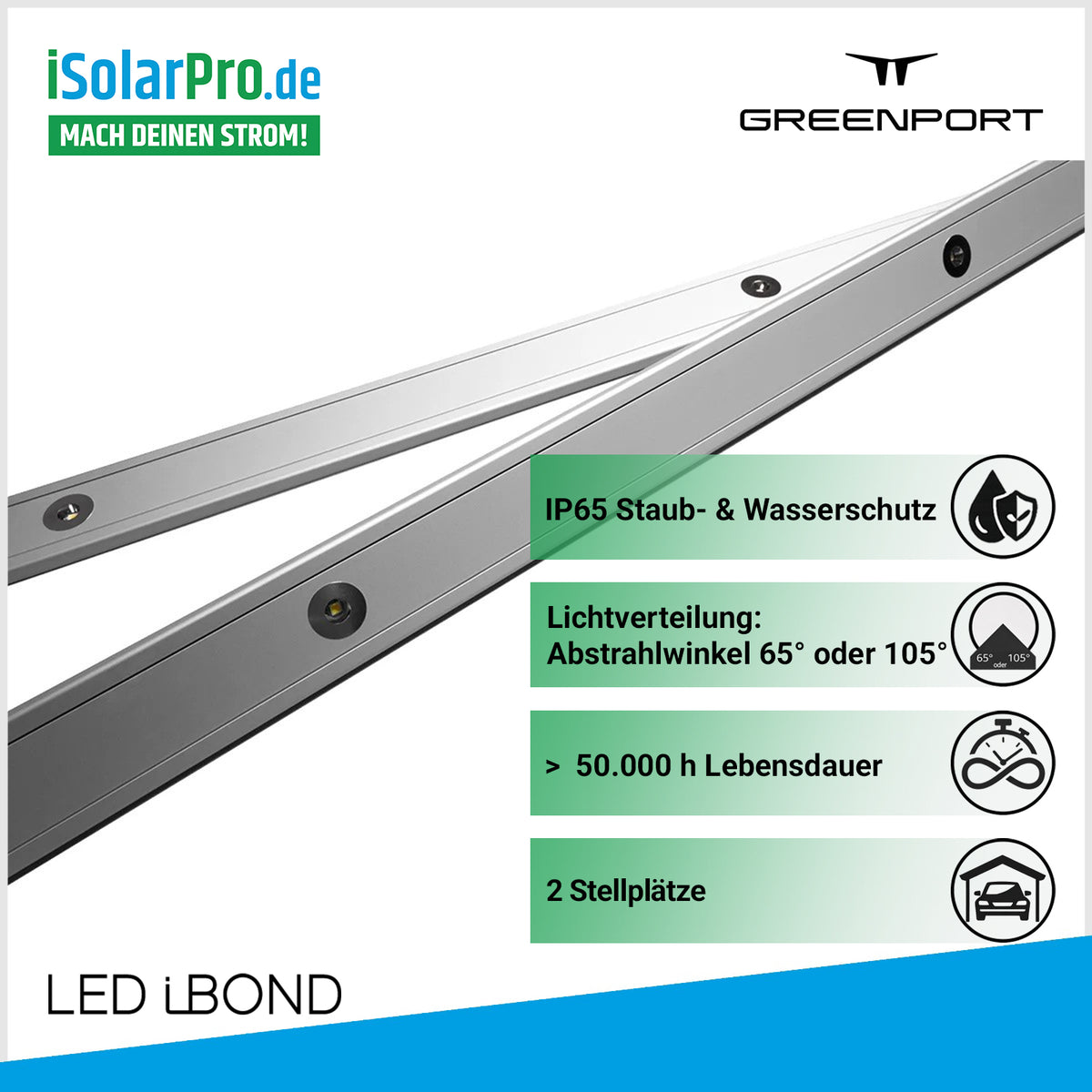 TRACY® LED Lichtleisten für Carport mit 2 Stellplätzen  – IP67 Aluminium LED-Spots