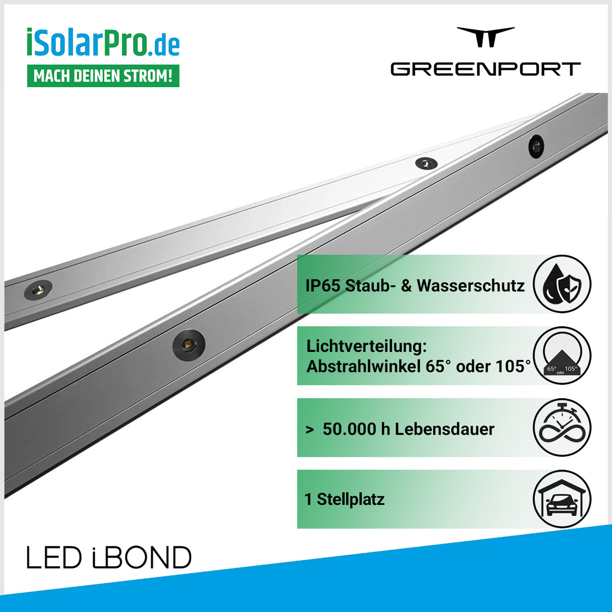 TRACY® LED Lichtleisten für Carport 1 Stellplatz  – IP67 Aluminium LED-Spots