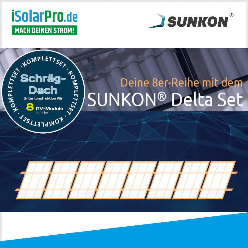 SUNKON Unterkonstruktion KOMPLETTSET für 8x PV-Module in Reihe Hochkant Ziegeldach