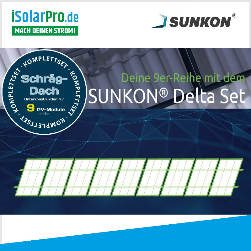 SUNKON Unterkonstruktion KOMPLETTSET für 9x PV-Module in Reihe Hochkant Ziegeldach