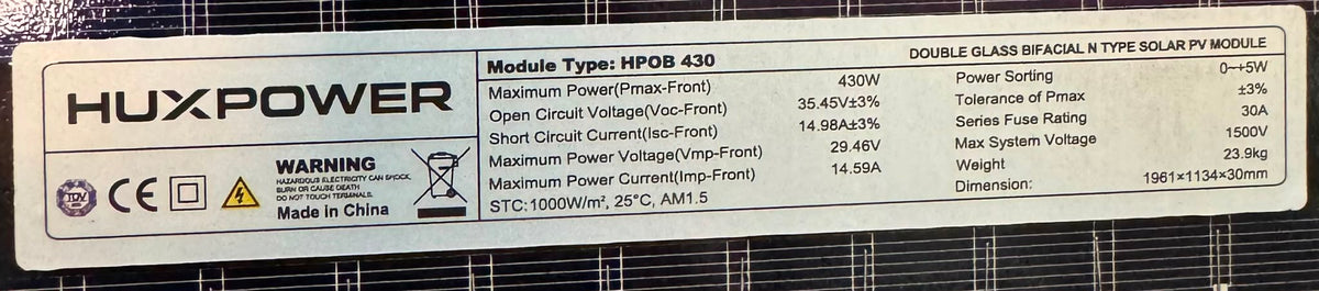 430W HUXPOWER® HPOB430 N-Type BIFAZIAL Terrakotta orange Doppelglas RAL 8001 