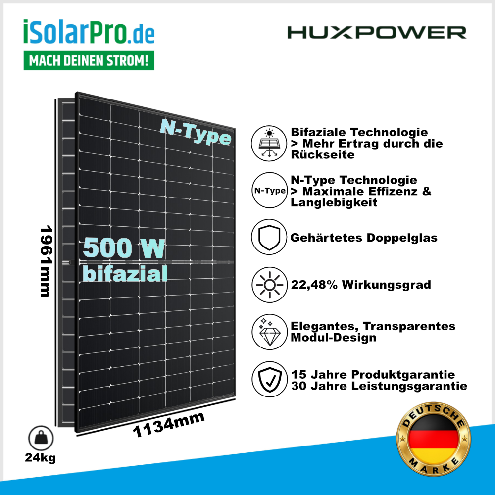 800W | 1000Wp Balkonkraftwerk-Set: 2x 500W HUXPOWER® HPTB500 Solarmodul + 1x ESTAR ENERGY ES-800-W Mikro Wechselrichter